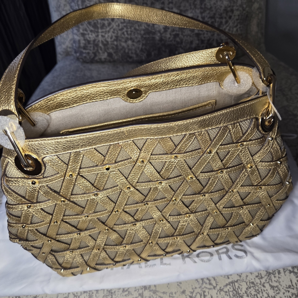 NWT. Michael Kors Gold Woven Women's Bag